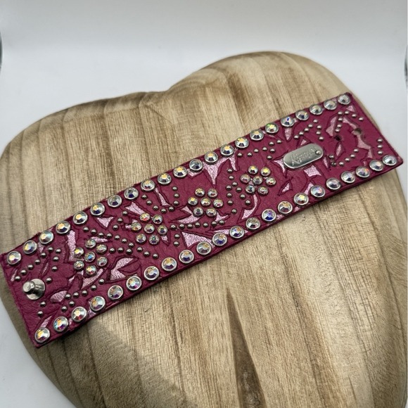 Rare Kippy's Studded Leather Crystal Bracelet Pink Western Boho 8